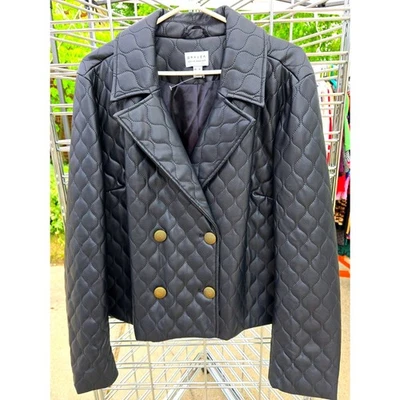 Black Susan Graver Faux Leather Jacket Double Breasted Quilted Look Size XL - Image 1 of 3