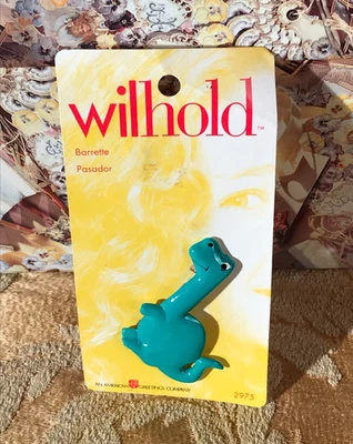 Vintage 80s Hair Barrette 1980s Green Dinosaur Kidcore Fun Retro Twee Cute - Image 1 of 3