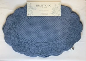 SHABBY CHIC PLACEMATS (4) BLUE QUILTED 13 X 19 100% COTTON NWT - Picture 1 of 3