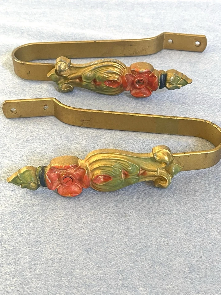 Juego de 2 corbatas de cortina florales vintage doradas/rojas y verdes de culpa Foto 1 de 4