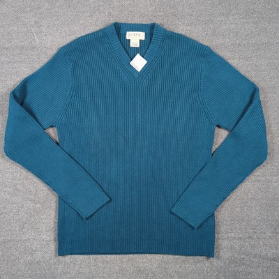 New J. Crew Rib Knit V-Neck Sweater Mens L Pea Blue Cotton Pullover Japan NWT - Image 1 of 4