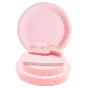 Party Supplies Set Include Birthday Paper Plates and Napkins for Party Pink - Picture 1 of 8
