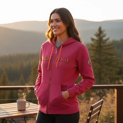 Jaqueta de lã rosa feminina Marmot L zíper completo com capuz soletrar ao ar livre Gorpcore - Imagem 1 de 4