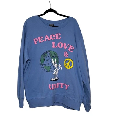 Looney Tunes Bugs Bunny Peace Love Unity 蓝色圆领运动衫 XL — 第 1/4 张图片