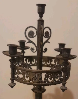 Rare candélabre 19e église Religieux Gothique Tabernacle Pique Cierge bougeoir - Photo 1/4