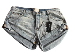 One Teaspoon Women's Hendrixe Blue Bandits Low Waist Denim Shorts Size 34 NEW - Picture 1 of 4