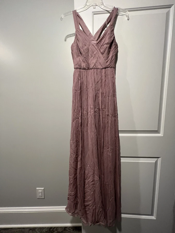 NUEVO CON ETIQUETAS JCREW $298 Talla 4 Seda Gasa Anabel Vestido Largo Polvoriento Lavanda Formal Foto 1 de 4