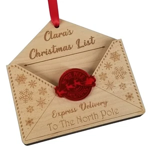Personalised Santa Letter Holder Wood Envelope Gift List for Father Christmas - Picture 1 of 16