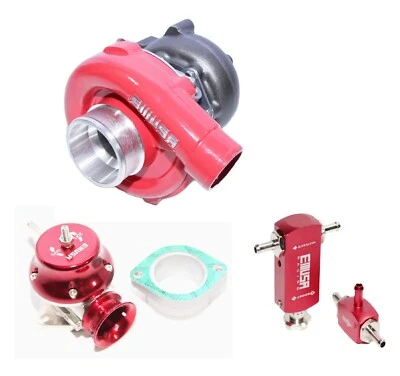 Compresor híbrido T3/T4 turbo .50 A/R .63 A/R turbina y controlador de refuerzo y BOV ROJO Foto 1 de 4
