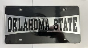 Authentic Oklahoma State Cowboys Black Silver Mirror Laser Acrylic License Plate - Picture 1 of 2