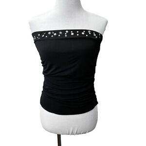 Strapless Black Tube Top Slinky Shirred Sides Studded size M/L Women