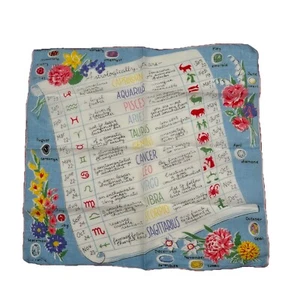 Vintage BURMEL Zodiac Signs Handkerchief ASTROLOGICALLY YOU ARE Hankie 13” - Picture 1 of 10