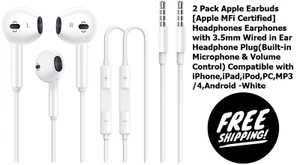 2x Wired Headphones for Iphone Earbuds with Built-In Microphone & Volume Control - Photo 1 sur 12