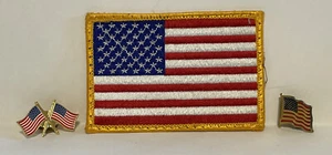 Amerikanische Flagge Aufnäher und zwei Pin Set rot weiß und blau unbenutzt - Bild 1 von 8