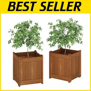 Tioman Hardwood Square Planter Box Set – 2-Pack Weather-Resistant Plant Pots - Picture 1 of 9