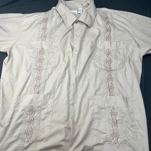 Guayabera Latin Vintage Polyester 3XL Tan Button Down Short Sleeve shirt - Picture 1 of 11