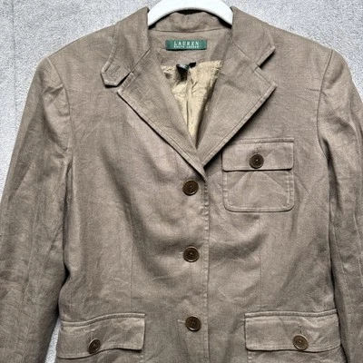 Blazer de lino marrón para mujer 4 Lauren Ralph Lauren Light Academia Coastal Preppy Foto 1 de 4