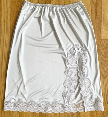 Vintage 60s Nylon Half Slip *Medium* ESTEEM Gray Satin Front Split Lace Slip - Image 1 of 4