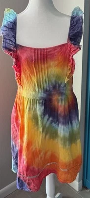 Xhilaration 波希米亚 Tiedye 无袖 M 码 Midi 连衣裙 有内衬 ~ 彩虹色 — 第 1/4 张图片