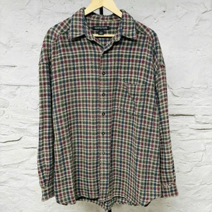 Structure Shirt Soft Fuzzy Flannel Button Up Plaid Vtg 90s Grunge Relaxed Fit - Picture 1 of 6