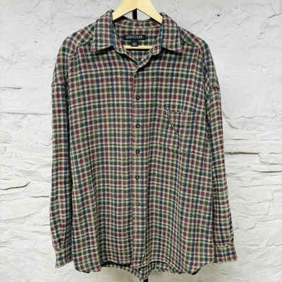 Structure Shirt Soft Fuzzy Flannel Button Up Plaid Vtg 90s Grunge Relaxed Fit - Image 1 of 4
