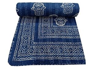 Beautiful Indigo Blue Print kantha quilt Indian hand block print kantha quilt