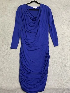 ATHLETA 243063 Solstice Royal Blue Ruched Cowl Neck Stretchy Jersey Knee Dress M - Picture 1 of 8