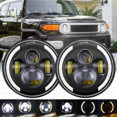 For 2007-2014 Toyota FJ Cruiser 7inch LED Headlights Halo Ring Hi/Lo Sealed Beam — 第 1/4 张图片
