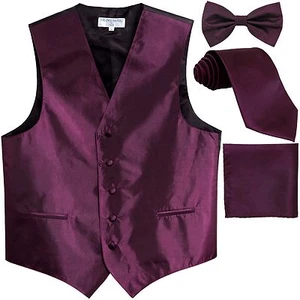 Neu formell Herren Smoking Weste_Krawatte, Fliege & Taschentuch Set Chintz dunkellila - Bild 1 von 5