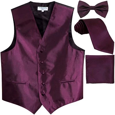 New formal men's tuxedo vest_neck tie, bow tie & hankie set chintz dark purple - Image 1 of 4