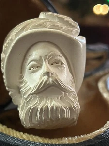 Turkish Meerschaum Pipe Face Man Turban Tobacco Smoking Hand Carved Used - Picture 1 of 6