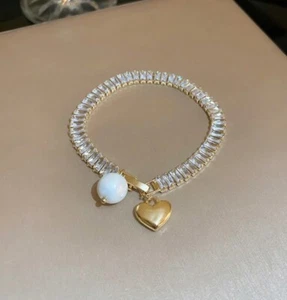 Elegant Heart & Opal Stunning Rhinestone Bracelet - Picture 1 of 3