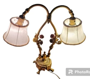 Schreibtischlampe ITALIENISCHE VERGOLDETE TOLE Lampe mit Schirmschirmen - Bild 1 von 11