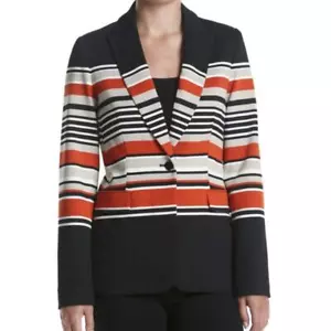 Calvin Klein Damen Blazer gestreift Größe 20 Strick gebraucht, in einwandfreiem Zustand Anzug Karriere vorne ungetragen - Bild 1 von 13