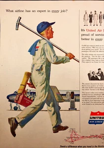 1955 United Airline Vintage Print Ad Employee Walking to Clean Aircraft - Picture 1 of 1