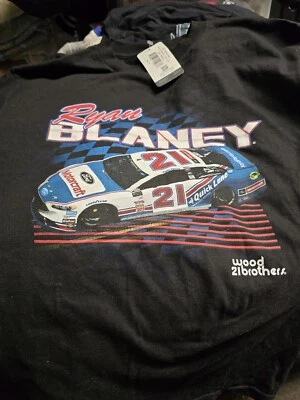 Ryan Blaney Motorcraft #21 2-sided T-shirt Medium   NWT (Kyle Petty On Car) - Image 1 of 2