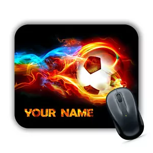 Personalisierte Name Maus Matte Pad bunte Flamme Fußball Fan Geschenk MacBook PC Mac - Bild 1 von 4