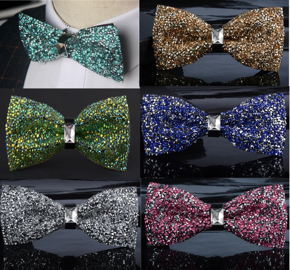 Fashion Men's Wear Bow Tie Crystal Glitter Silver Wedding Smart Ball Party Prom  - Image 1 of 1