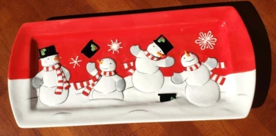 St Nicholas Square Let it Snow Serving Tray Platter Rectangle 13 1/2” Snowman. - Image 1 of 4