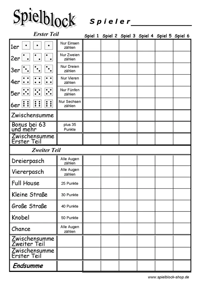 Spielblock für Würfelspiele - Bild 1 von 1