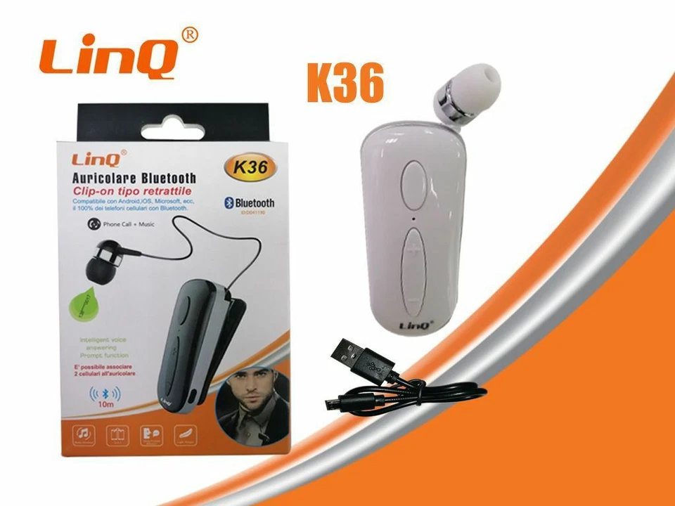 Auricolare Stereo Bluetooth Con Clip-On Retrattile Linq K36 - Immagine 1 di 1