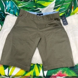 NWT $39 Tommy Hilfiger Boys Sz 16 Olive Khaki Green Uniform Church Preppy Shorts - Picture 1 of 6