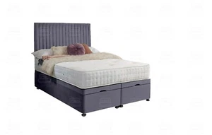 Ottoman Bed Divan Storage Plush Velvet + Panel Bed Head - Foot Lift Gas Lift - Picture 1 of 16