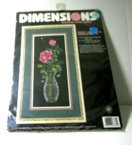 VTG Dimensions Counted Cross Stitch Roses in Crystal on Black Aida Cloth 1998 - Picture 1 of 5
