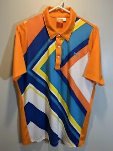 Herren Large Puma Golf Polo Shirt Geometrisch Orange Blau Gelb Weiß USP DRY Vent - Bild 1 von 13