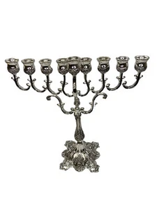 Big Design Jewish Menorah Chanukah Hanukkah israel Nickel Judaica 38cm - Picture 1 of 6