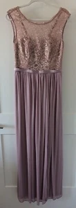 Davids Bridal Lace Dress with Long Mesh Skirt Sz 6 Rose Gold Metallic Bridesmaid - Picture 1 of 23