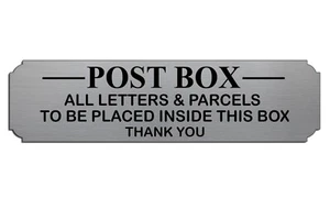 Post box Parcels Sign Plaque Mail Box Metal Aluminium Silver Delivery note - Picture 1 of 2