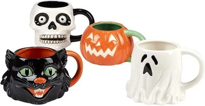 Skull Pumpkin Ghost 37234 Scaredy Cat 3D Ceramic Coffee Mug Tea Cup 22 oz 5.5" L - Image 1 of 4