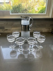 Vintage MCM Frosted White And Silver Barware Set.  - Picture 1 of 7